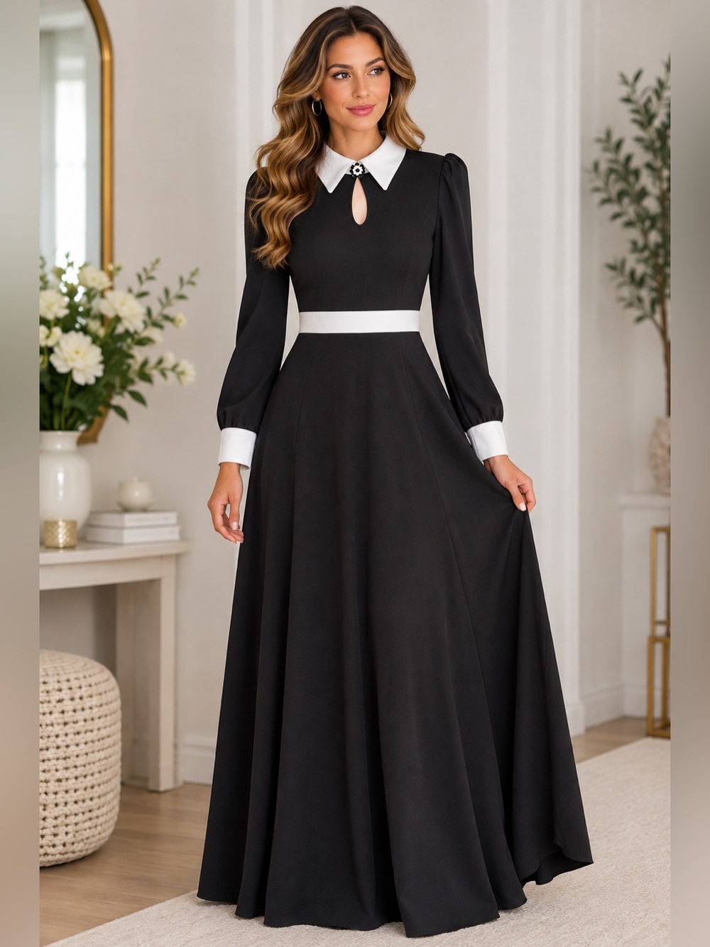 Elegant Black and White Women's Dress*